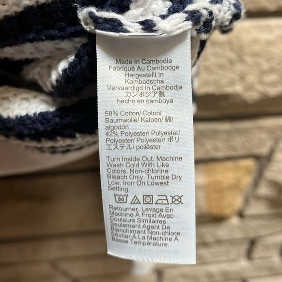 J.CREW Striped knit V-neck cardigan sweater Cotton Blue White Large coastal - Picture 7 of 10